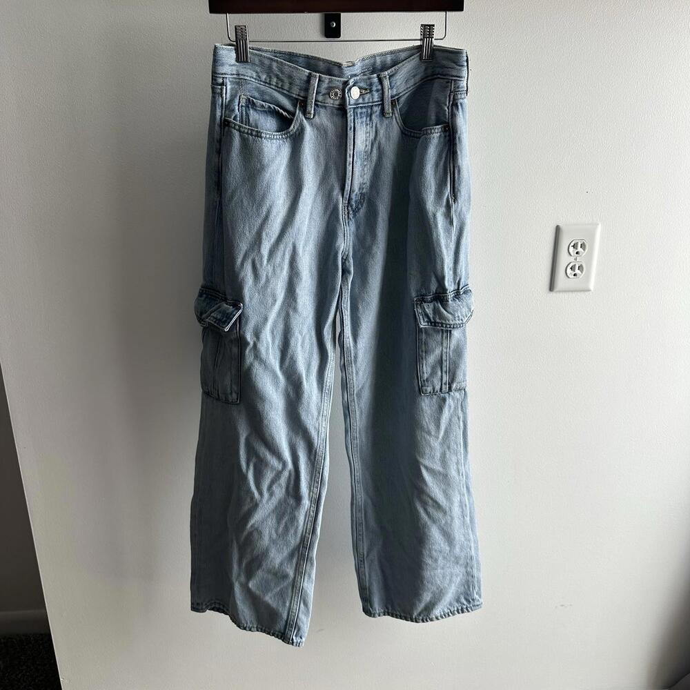 Old Navy Cargo Jeans Extra High Rise Sky-Hi Wide Leg Jeans Size 6/8 Slouch Baggy